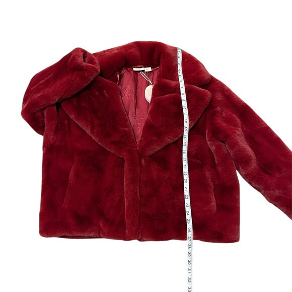 Camila Coelho Faux Fur Coat Burgundy Deep Red Size: Medium - Picture 9 of 12
